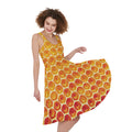 Honey Bee Hive Print Sleeveless Knee Length Dress