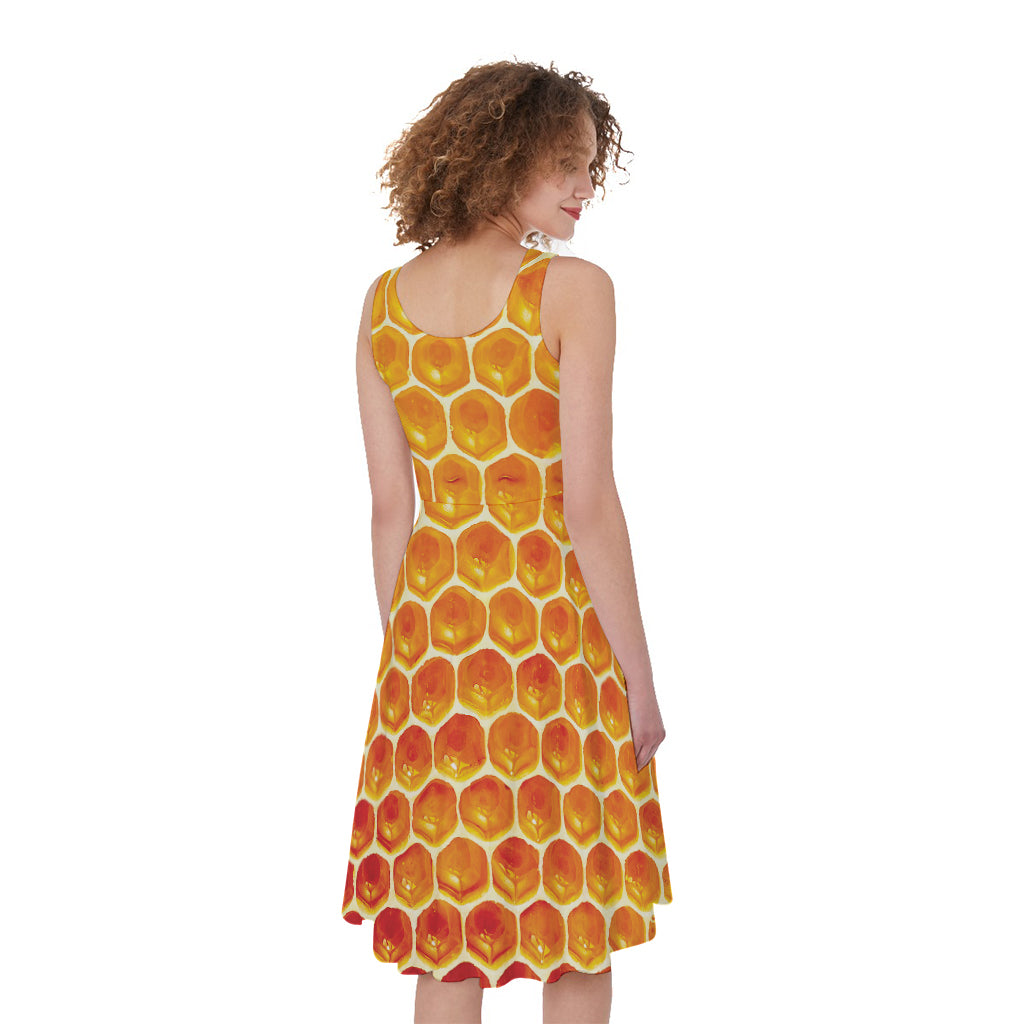 Honey Bee Hive Print Women's Sleeveless Dress
