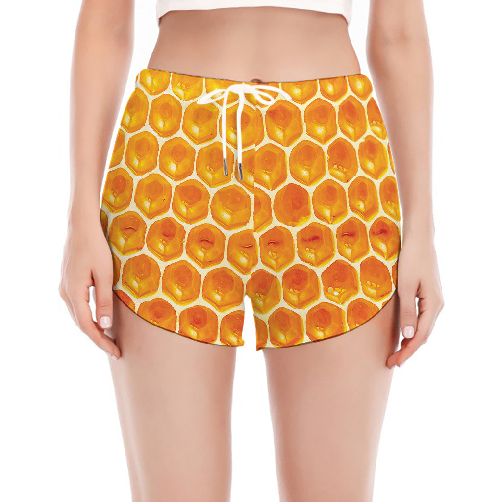 Honey Bee Hive Print Women's Split Running Shorts