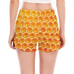 Honey Bee Hive Print Women's Split Running Shorts