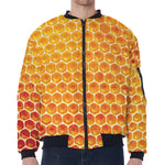 Honey Bee Hive Print Zip Sleeve Bomber Jacket