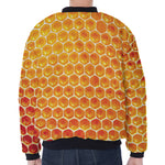 Honey Bee Hive Print Zip Sleeve Bomber Jacket