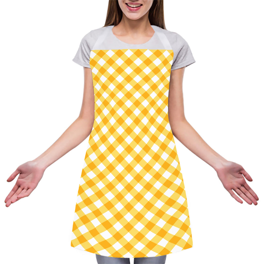 Honey Yellow And White Gingham Print Adjustable Apron