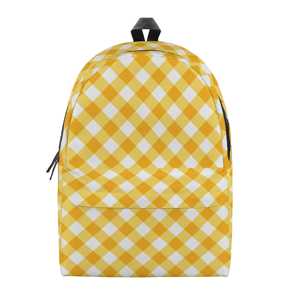 Honey Yellow And White Gingham Print Backpack