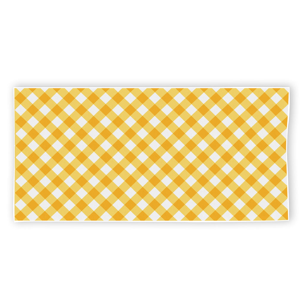 Honey Yellow And White Gingham Print Beach Towel