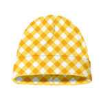 Honey Yellow And White Gingham Print Beanie