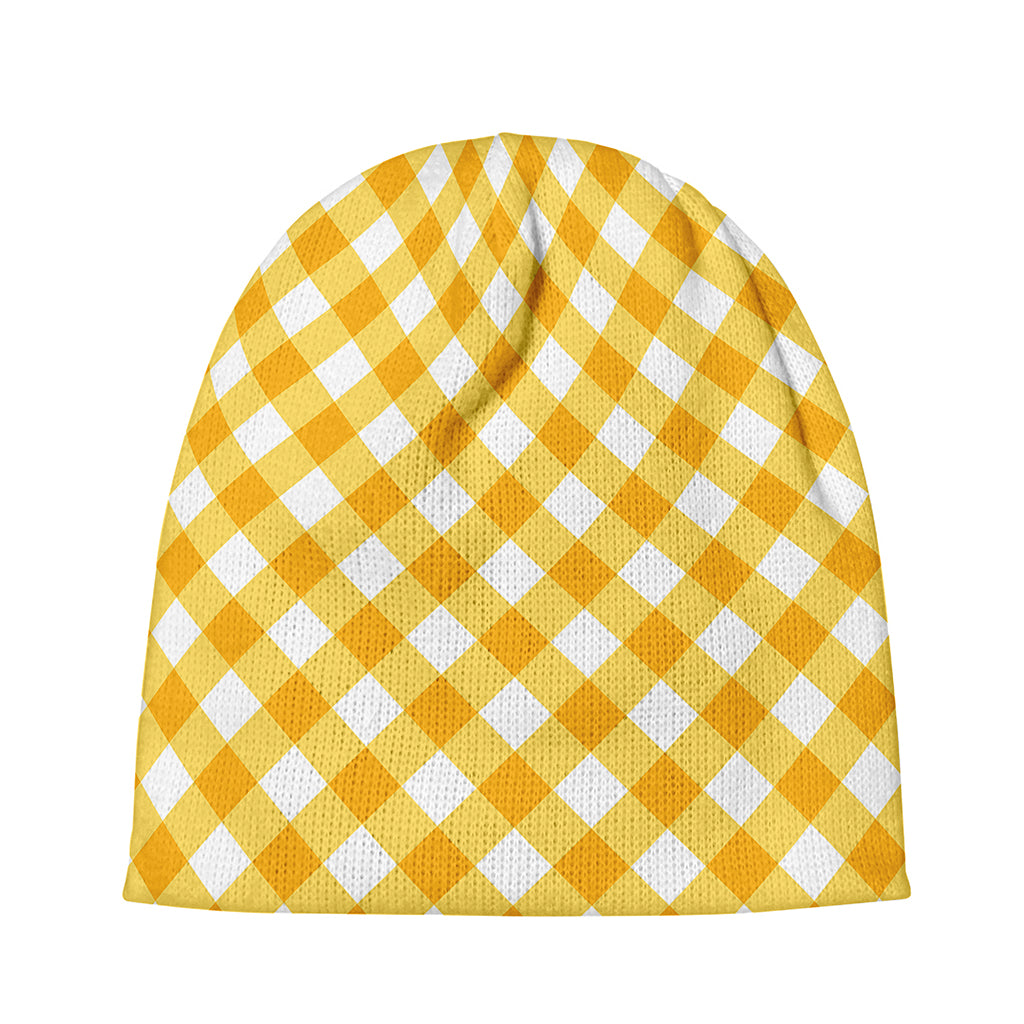 Honey Yellow And White Gingham Print Beanie