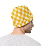 Honey Yellow And White Gingham Print Beanie