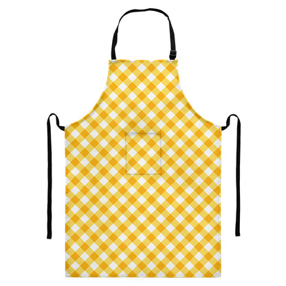 Honey Yellow And White Gingham Print Bib Apron With Pocket