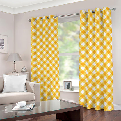 Honey Yellow And White Gingham Print Blackout Grommet Curtains
