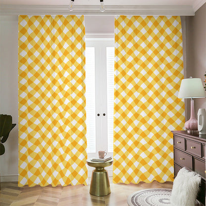 Honey Yellow And White Gingham Print Blackout Pencil Pleat Curtains