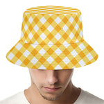 Honey Yellow And White Gingham Print Bucket Hat