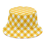 Honey Yellow And White Gingham Print Bucket Hat