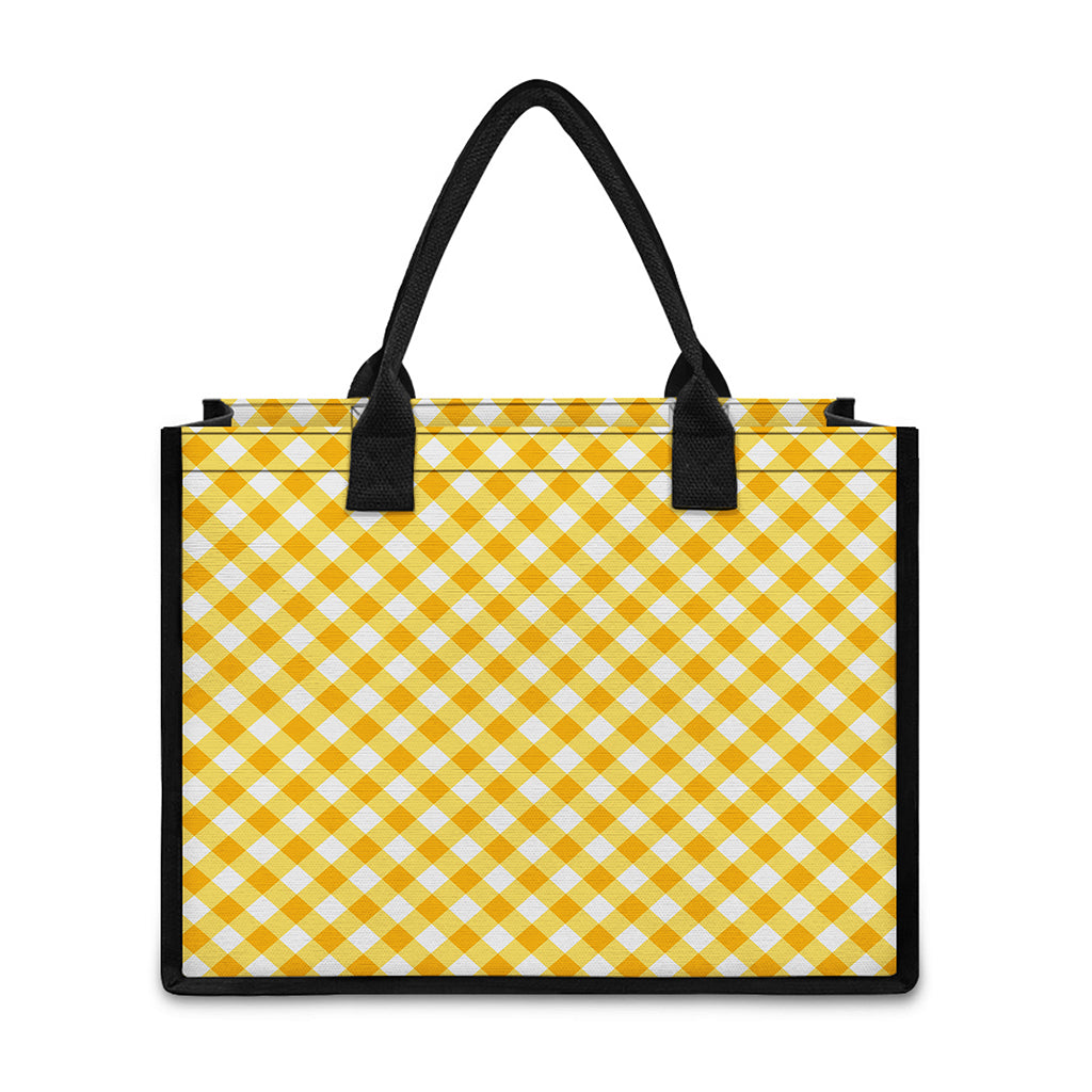 Honey Yellow And White Gingham Print Canvas Tote Bag