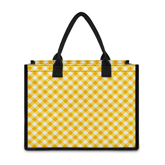Honey Yellow And White Gingham Print Canvas Tote Bag