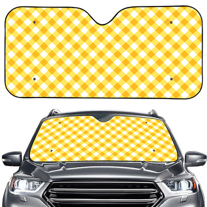 Honey Yellow And White Gingham Print Car Windshield Sun Shade