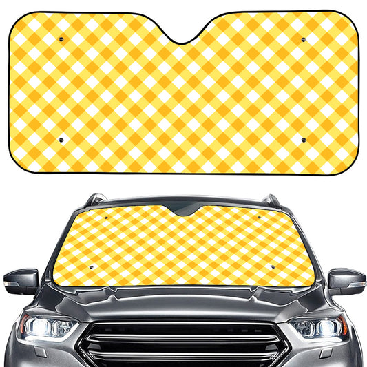 Honey Yellow And White Gingham Print Car Windshield Sun Shade