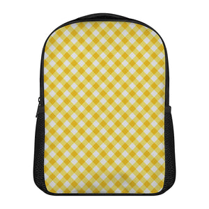 Honey Yellow And White Gingham Print Casual Backpack