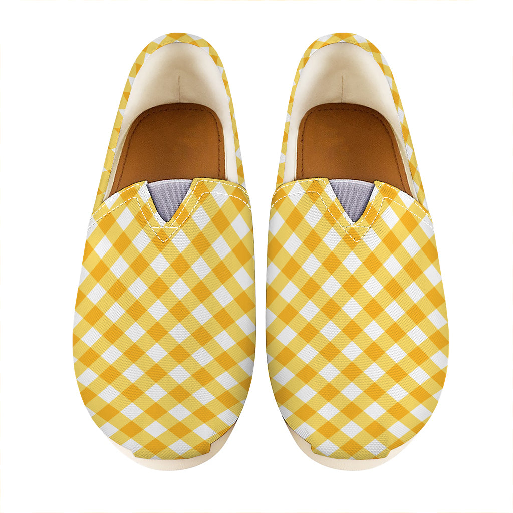 Honey Yellow And White Gingham Print Casual Shoes