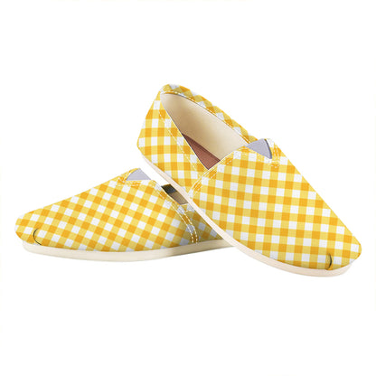 Honey Yellow And White Gingham Print Casual Shoes