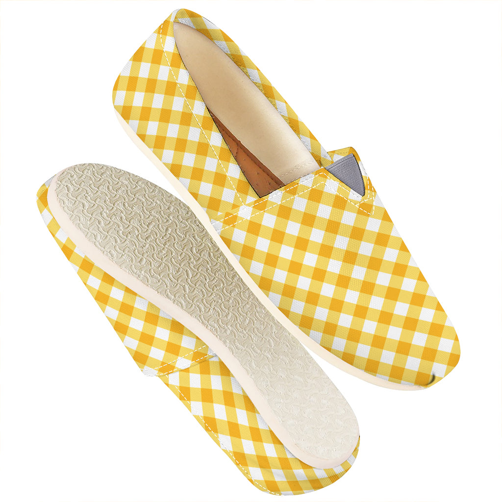 Honey Yellow And White Gingham Print Casual Shoes