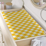 Honey Yellow And White Gingham Print Changing Pad Cover