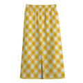 Honey Yellow And White Gingham Print Cotton Front Slit Maxi Skirt
