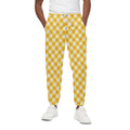 Honey Yellow And White Gingham Print Cotton Sweatpants