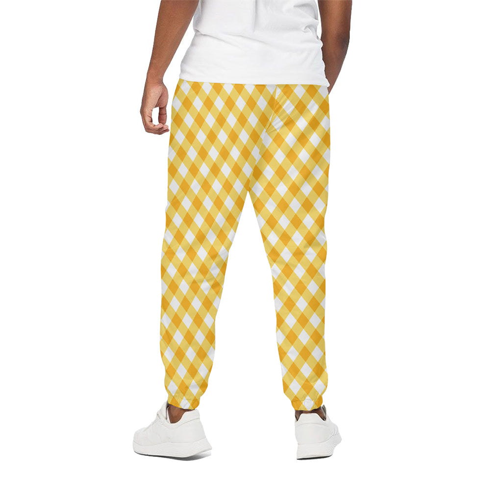 Honey Yellow And White Gingham Print Cotton Pants