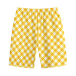 Honey Yellow And White Gingham Print Cotton Shorts