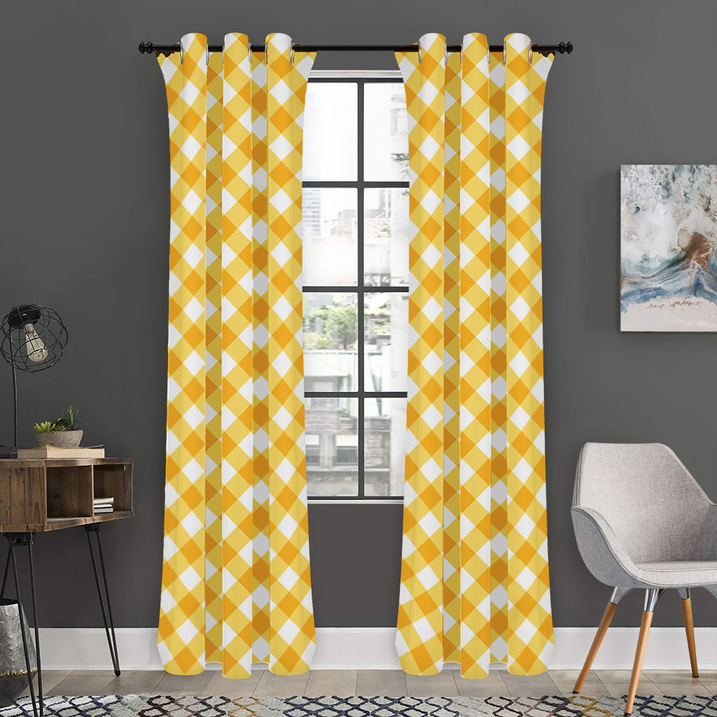 Honey Yellow And White Gingham Print Curtain