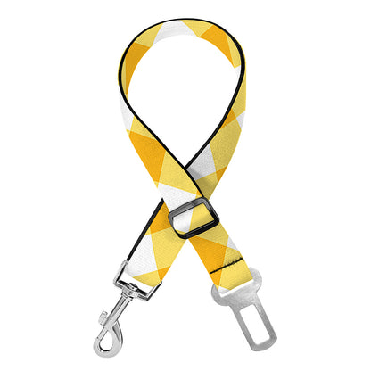 Honey Yellow And White Gingham Print Dog Seat Belt