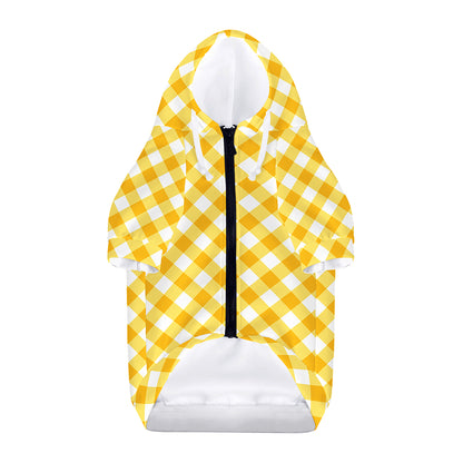 Honey Yellow And White Gingham Print Dog Zip Up Hoodie