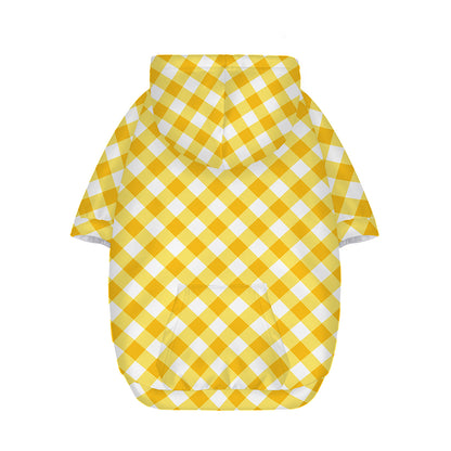 Honey Yellow And White Gingham Print Dog Zip Up Hoodie
