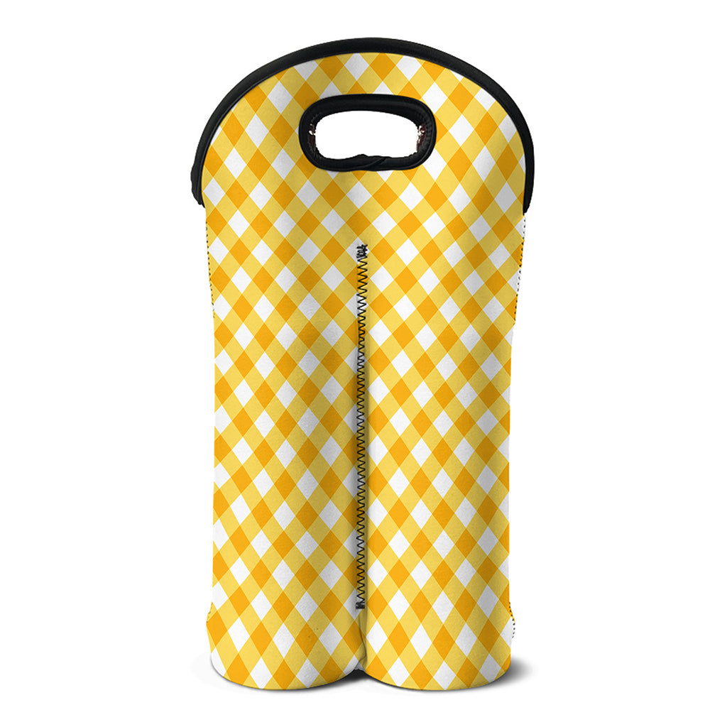 Honey Yellow And White Gingham Print Double Neoprene Wine Tote