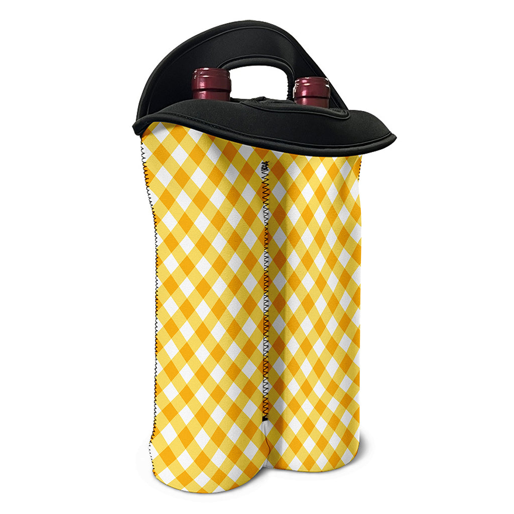 Honey Yellow And White Gingham Print Double Neoprene Wine Tote