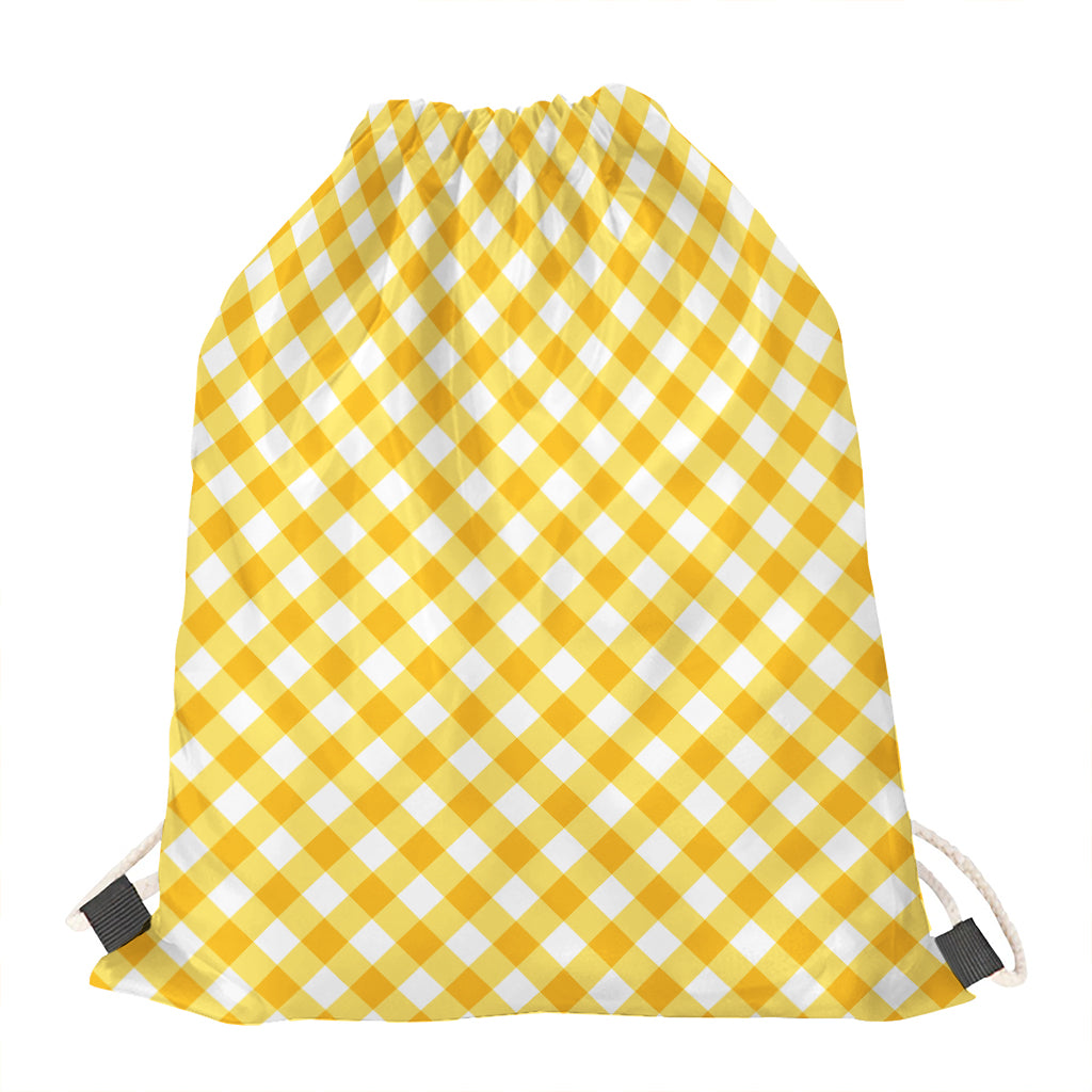 Honey Yellow And White Gingham Print Drawstring Bag