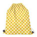 Honey Yellow And White Gingham Print Drawstring Bag