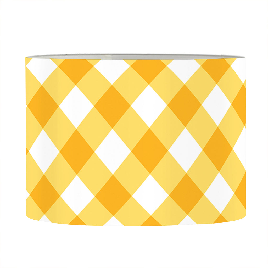 Honey Yellow And White Gingham Print Drum Lamp Shade