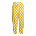 Honey Yellow And White Gingham Print Fleece Lined Knit Pants