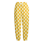 Honey Yellow And White Gingham Print Fleece Lined Knit Pants
