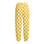 Honey Yellow And White Gingham Print Fleece Lined Knit Pants