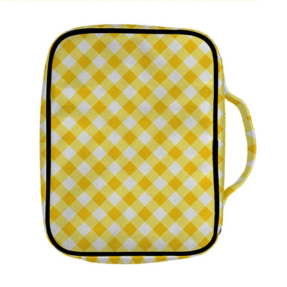 Honey Yellow And White Gingham Print Front Pocket Bible Bag