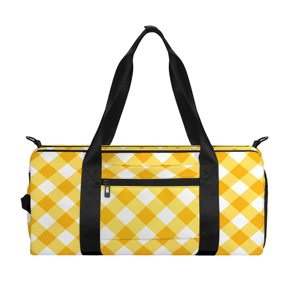 Honey Yellow And White Gingham Print Gym Bag
