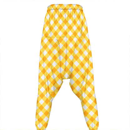 Honey Yellow And White Gingham Print Hammer Pants