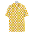 Honey Yellow And White Gingham Print Hawaiian Shirt