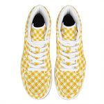 Honey Yellow And White Gingham Print High Top Leather Sneakers