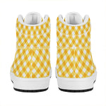 Honey Yellow And White Gingham Print High Top Leather Sneakers