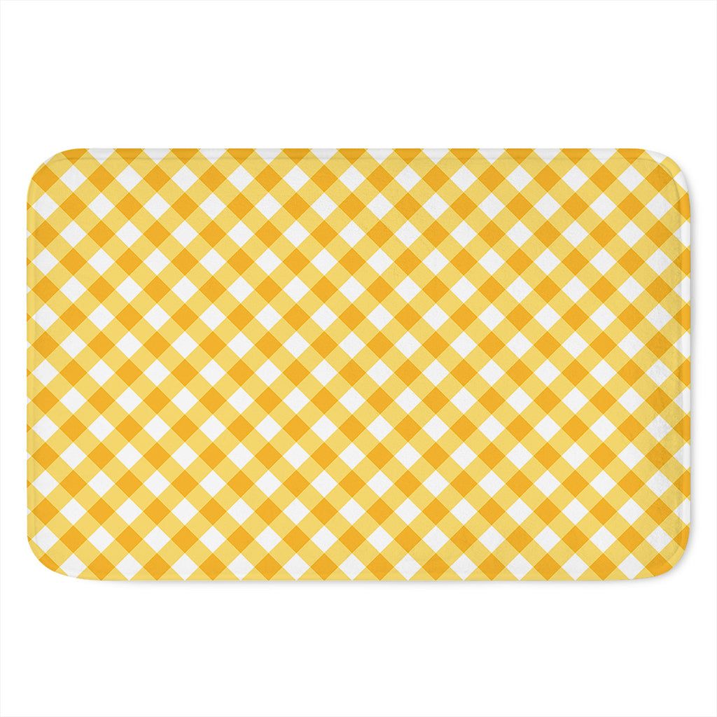 Honey Yellow And White Gingham Print Indoor Door Mat
