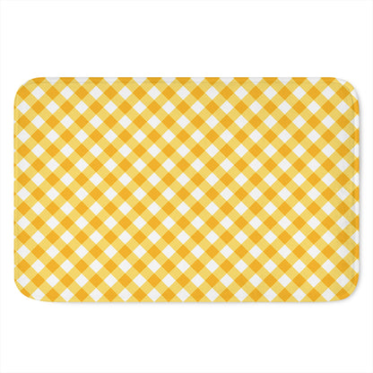 Honey Yellow And White Gingham Print Indoor Door Mat